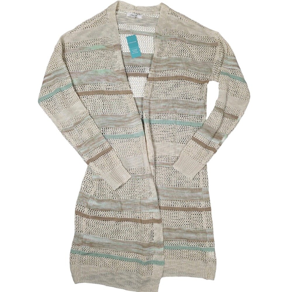 Maurices Striped Pointelle Duster‎ Cardigan Open Front Lightweight Knit